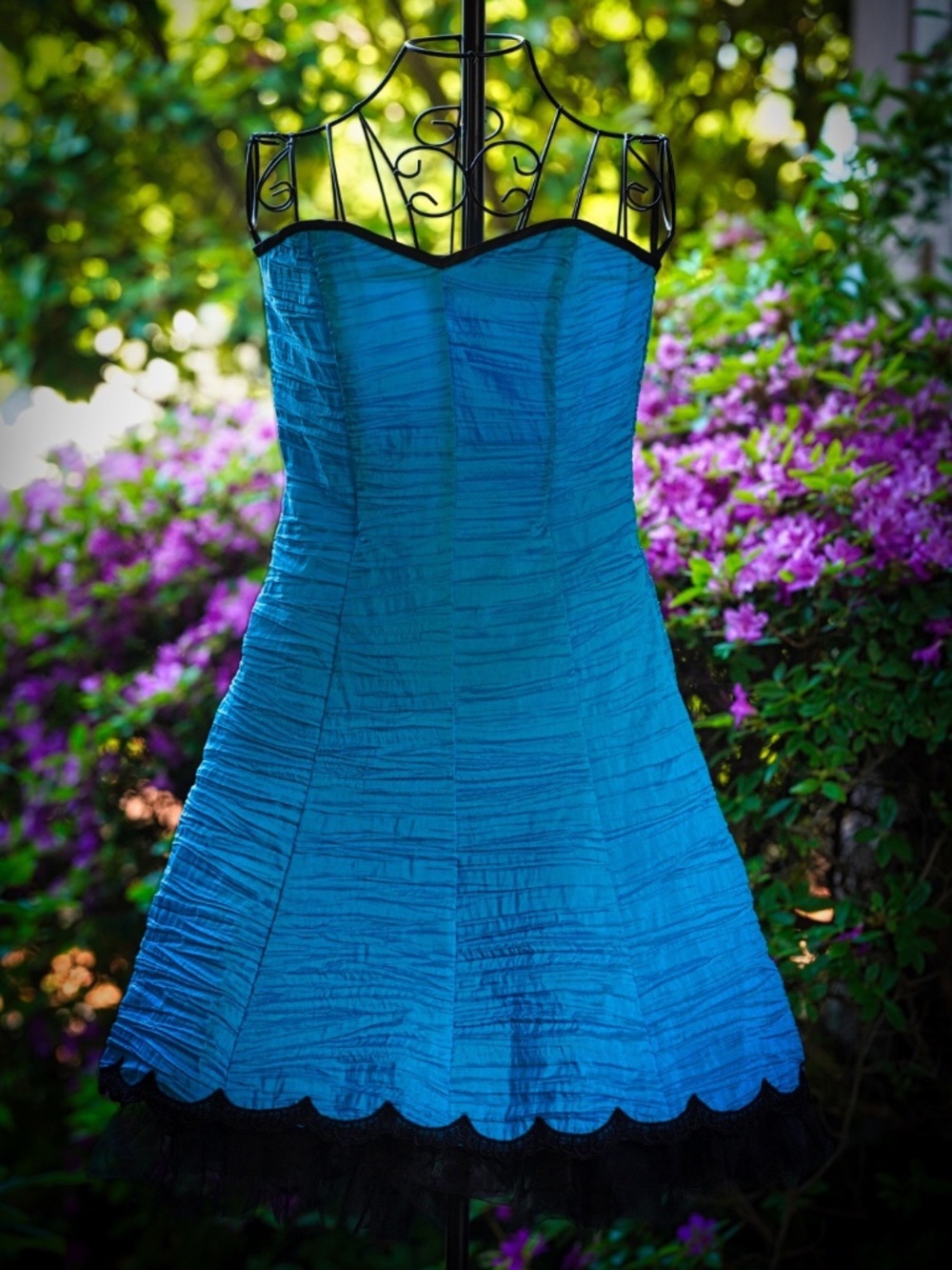 VTG Jessica McClintock for Gunne Sax Teal Ruched Mini Dress - Size 7
